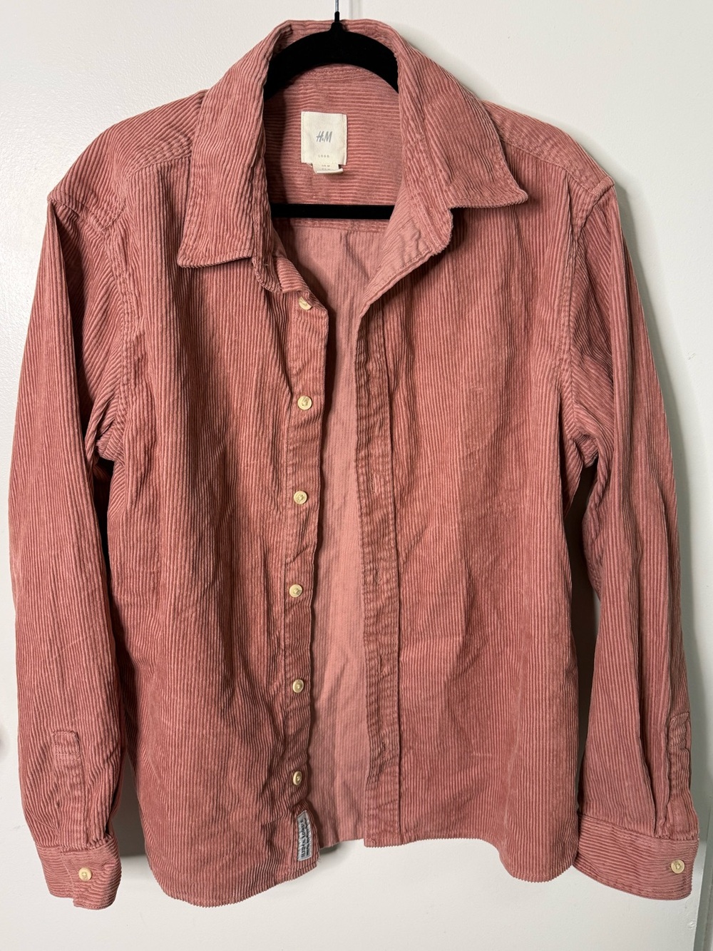 H&M L.O.G.G. Dusty Rose Corduroy Button-Up Shirt Long Sleeve Cottagecore Casual